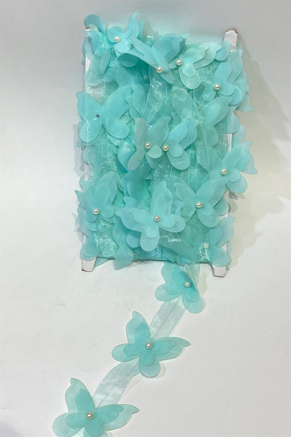  Mint Green Laser Cut Chiffon Butterfly