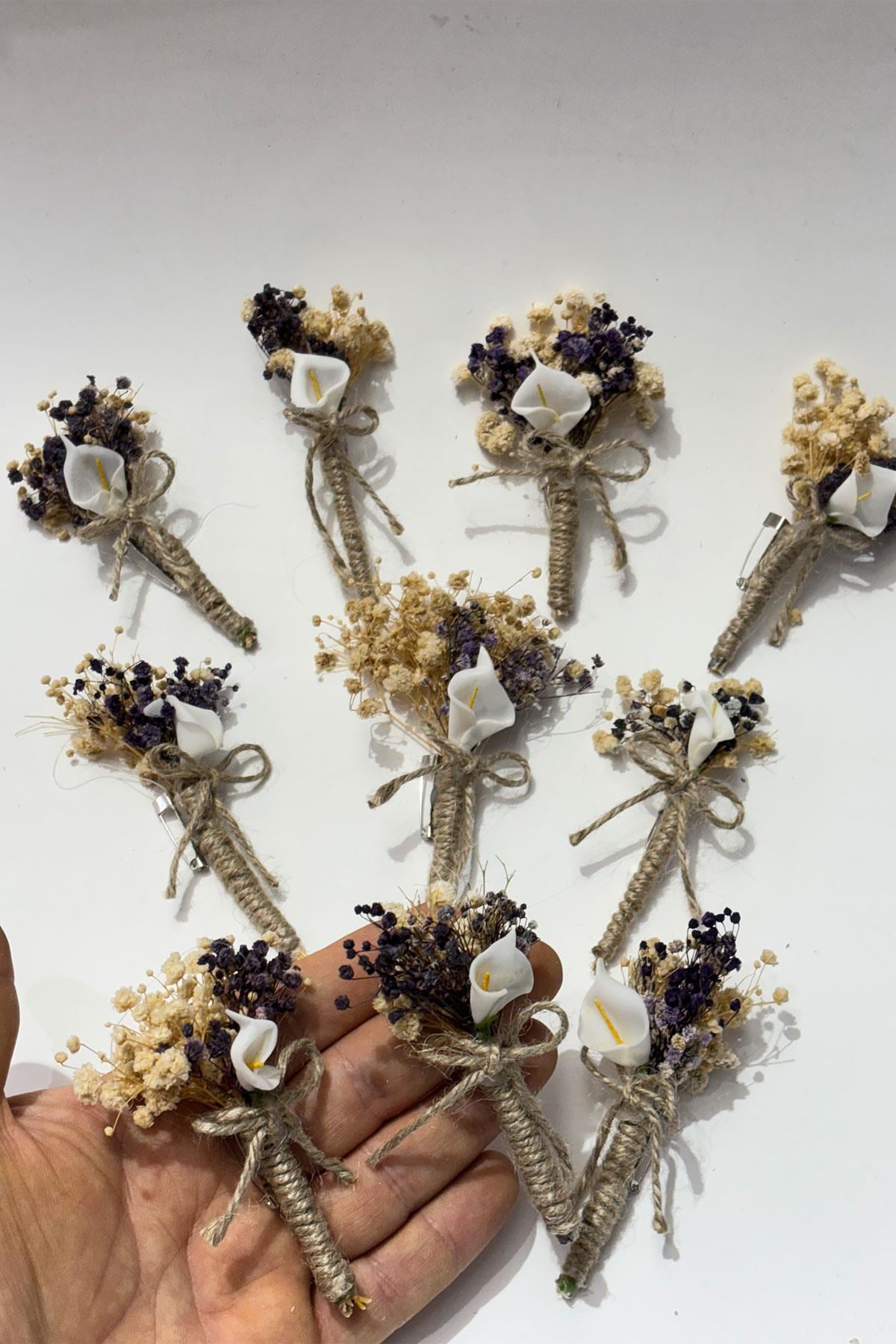 Purple Gala Gypsophila Grooms Boutonniere, Best Mans Boutonniere, 10 Pieces