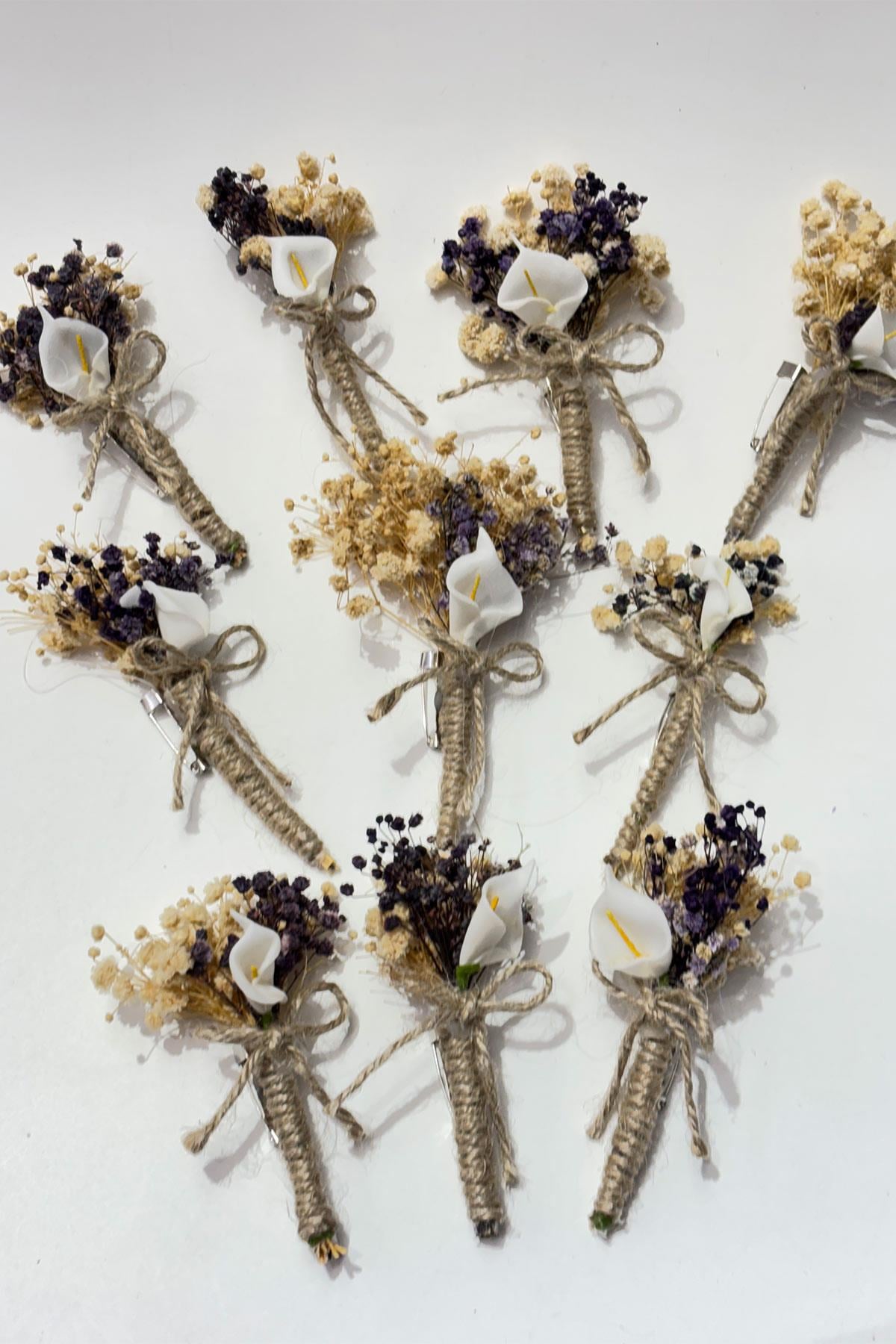 Purple Gala Gypsophila Grooms Boutonniere, Best Mans Boutonniere, 10 Pieces