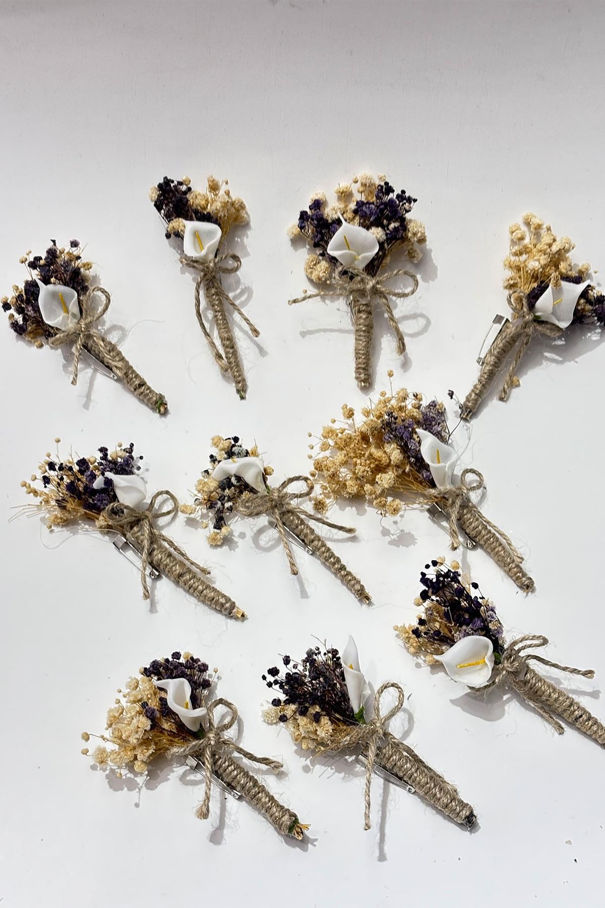 Purple Gala Gypsophila Grooms Boutonniere, Best Mans Boutonniere, 10 Pieces