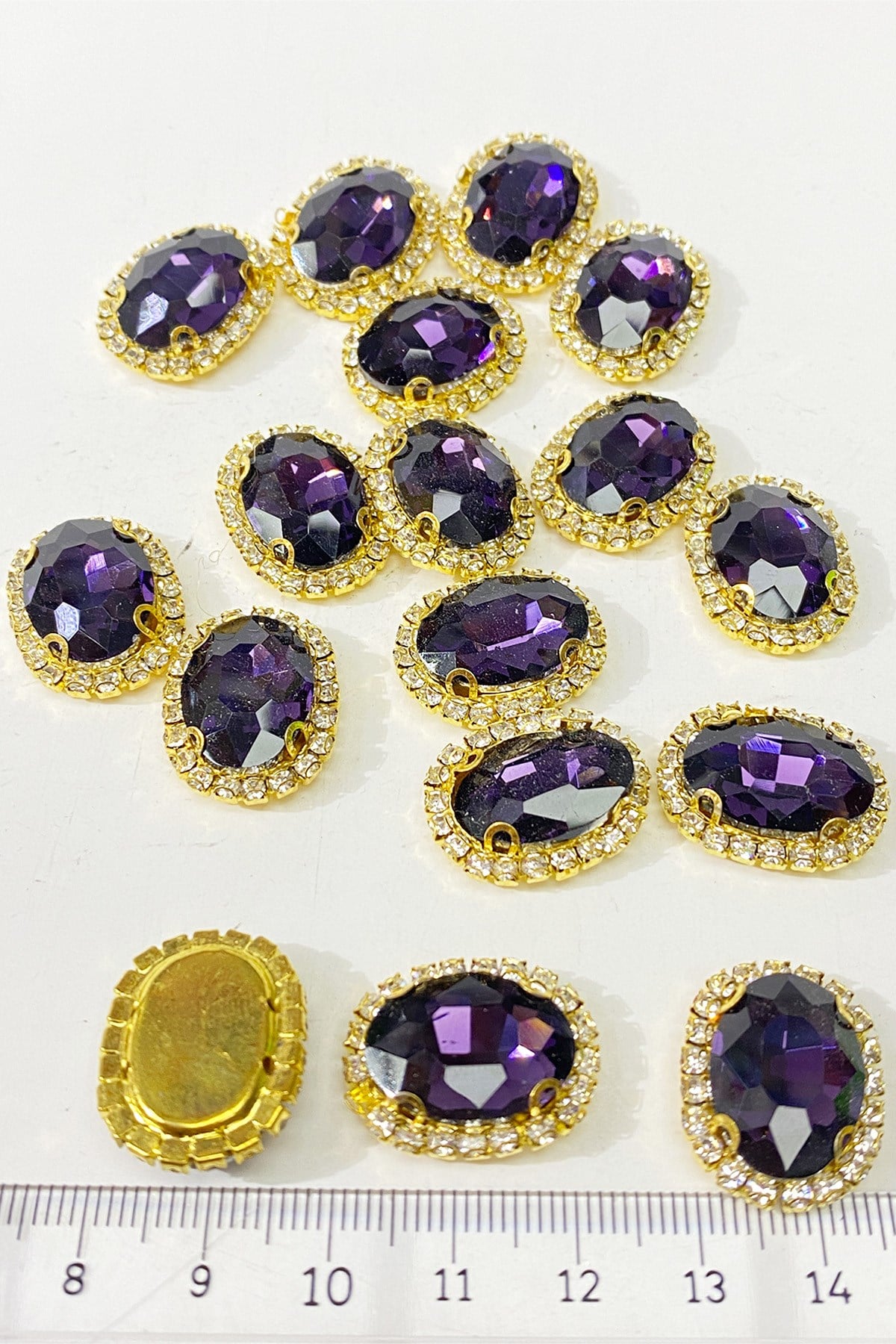 Purple Gold Cased Oval Stud Stone 5 pcs