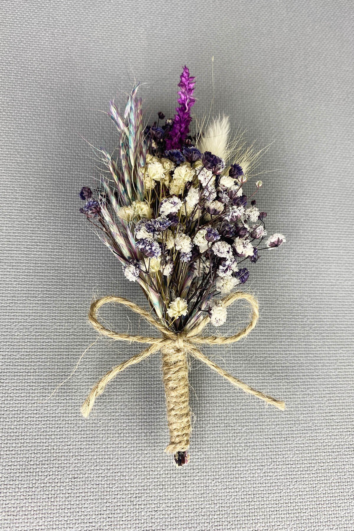 Purple Dried Flower Groom Boutonniere
