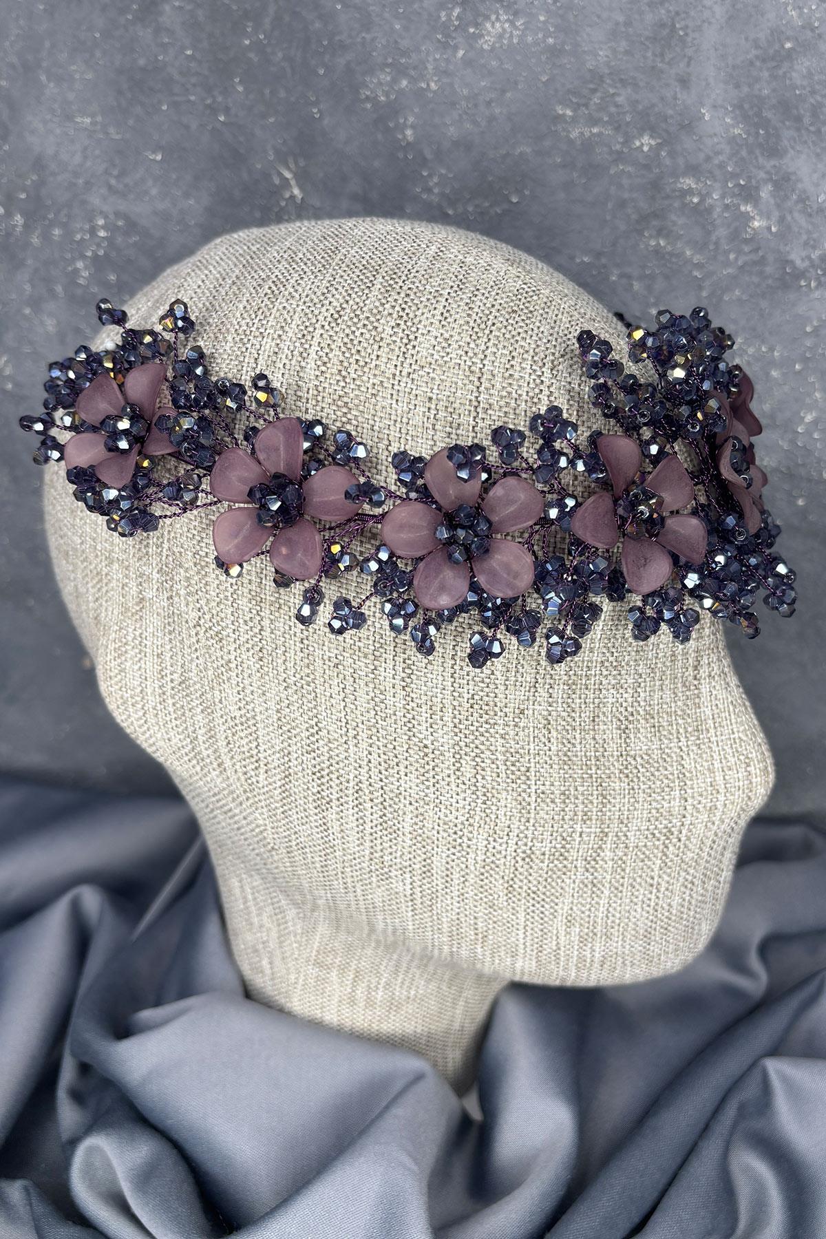 Purple Nileda Crystal Beaded Bridal Henna Tiara Hair Accessory