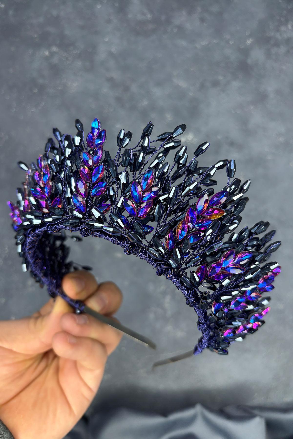 Purple Elisa Design Beaded Bridal Henna Crown Hair Accessory
