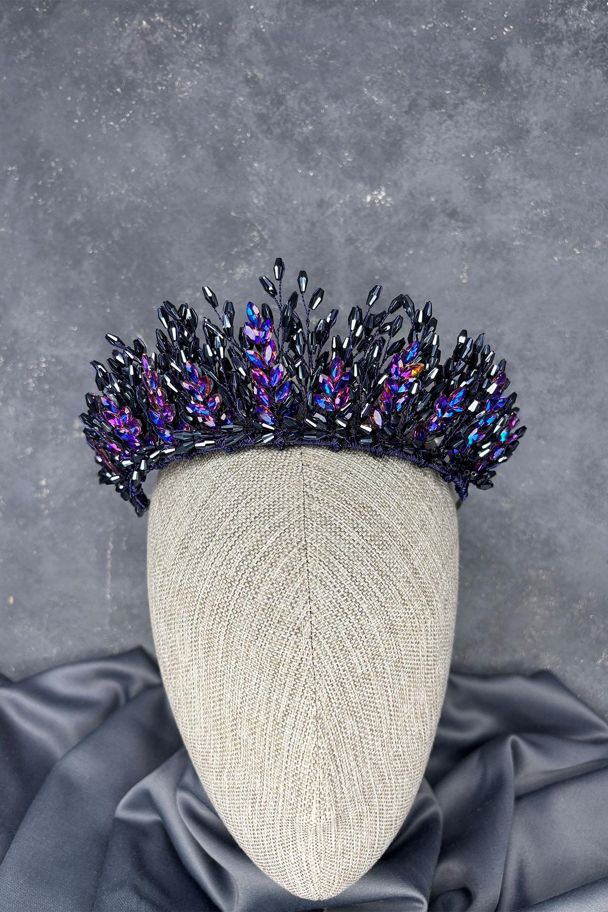 Purple Elisa Design Beaded Bridal Henna Crown Hair Accessory