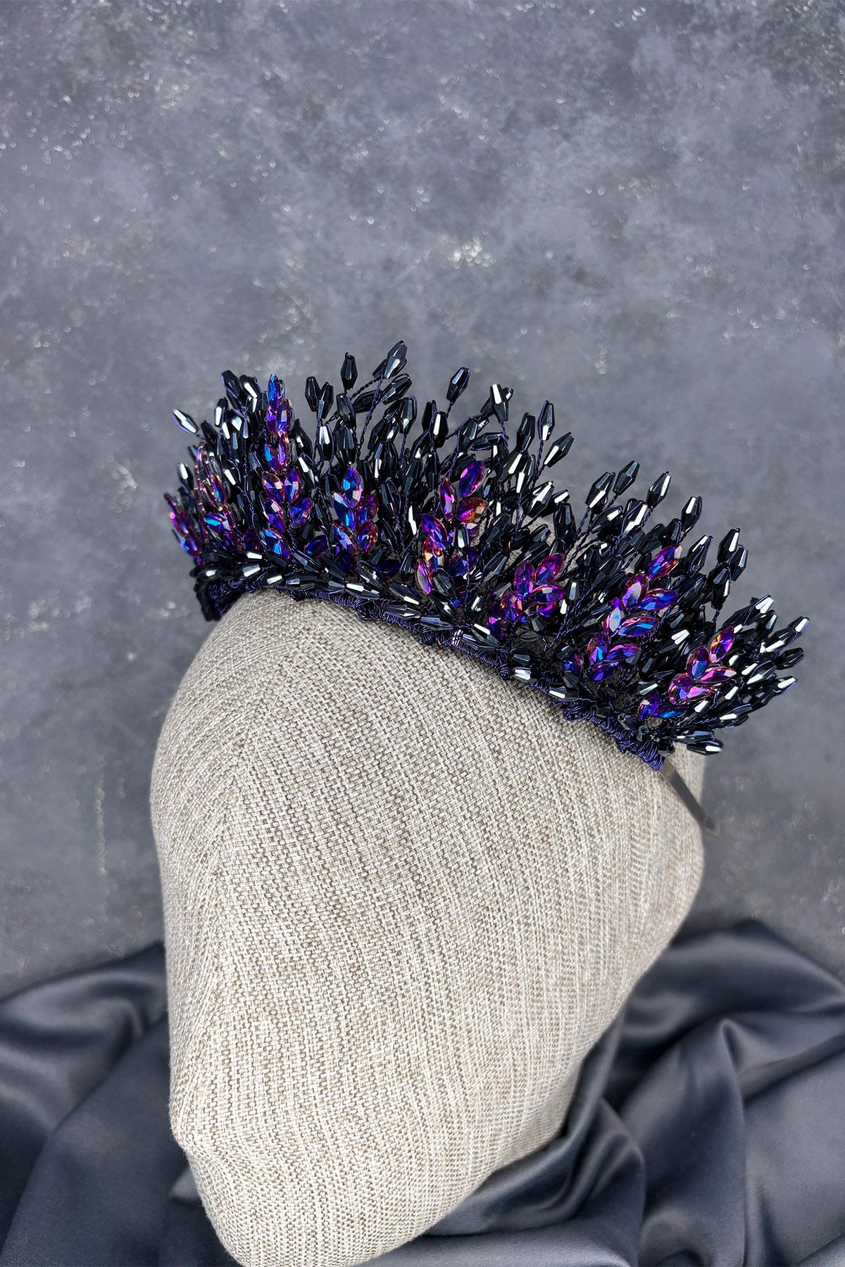 Purple Elisa Design Beaded Bridal Henna Crown Hair Accessory