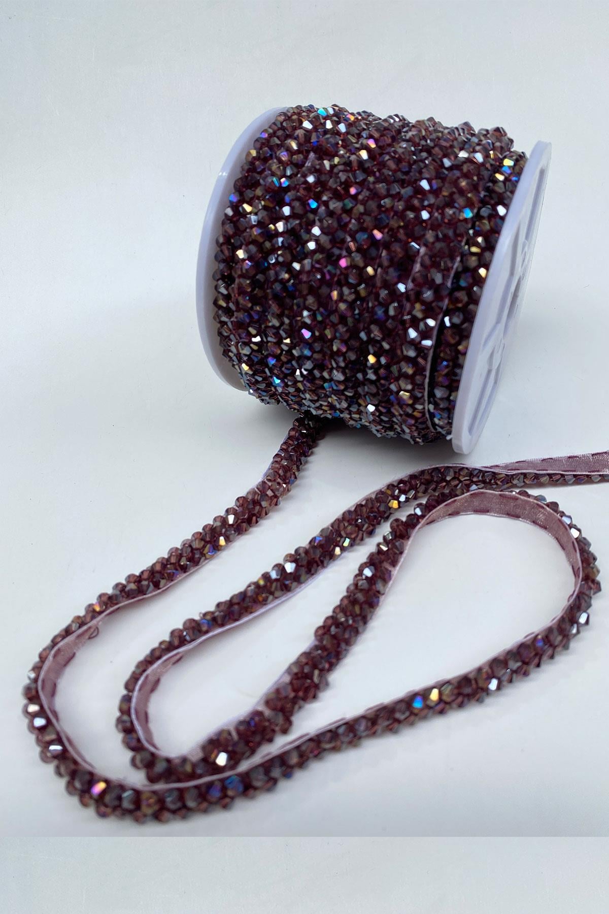 Plum Crystal Bead Embroidered Ribbon