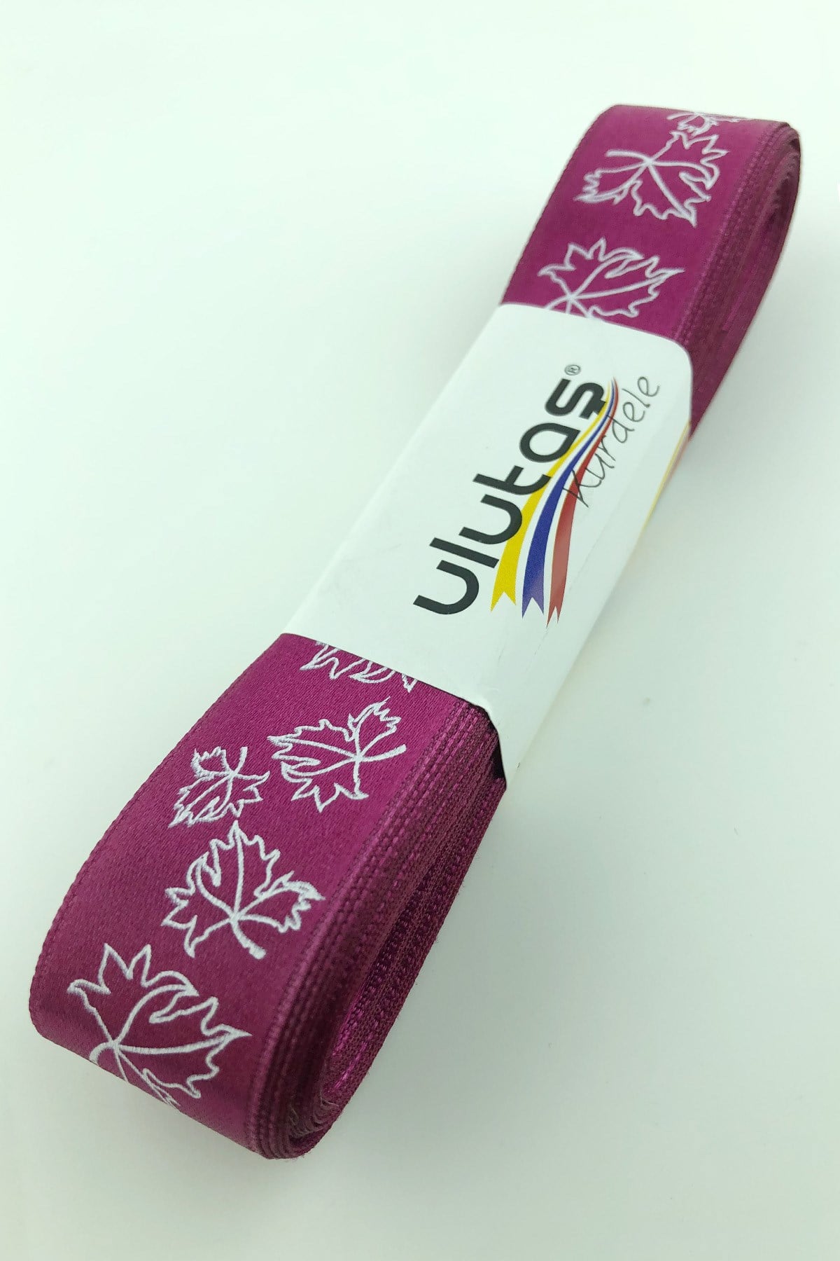 Plum Leaf Printed Satin Ribbon 2.5 cm