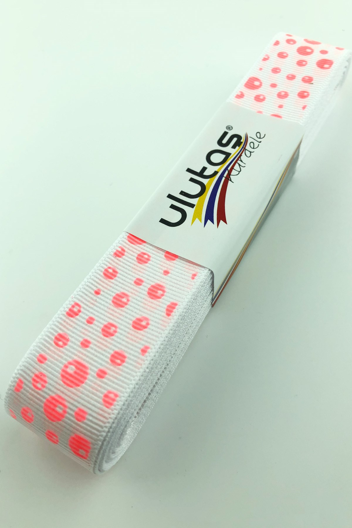 نيون برتقالي فاتح شريط طباعة منقطة Grosgrain Ribbon 2.5 سم