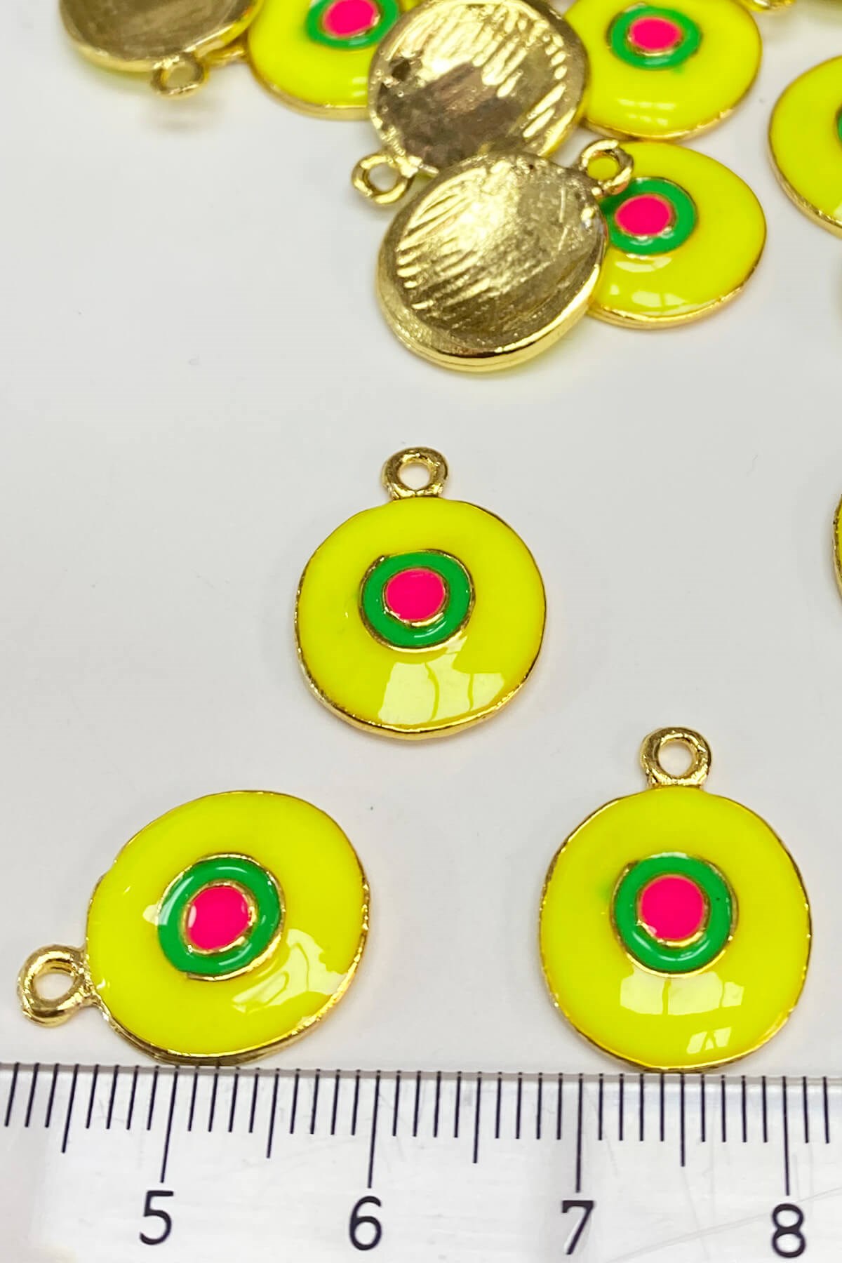Neon Yellow Enamel Eye Model Pendant 1 Piece