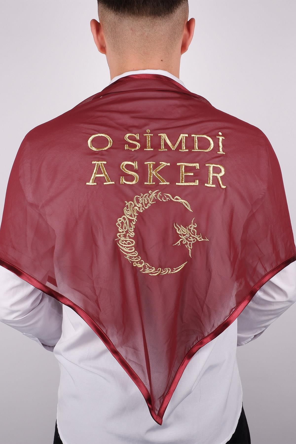 O Şimdi Asker Sim Ay Yıldızlı Nakışlı Asker Örtü Şal