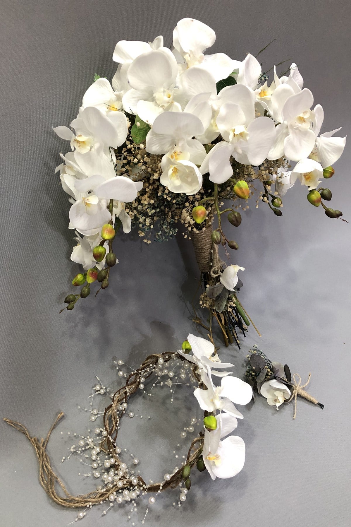 Bridal Crown and Bouquet with Orchids and Gypsies