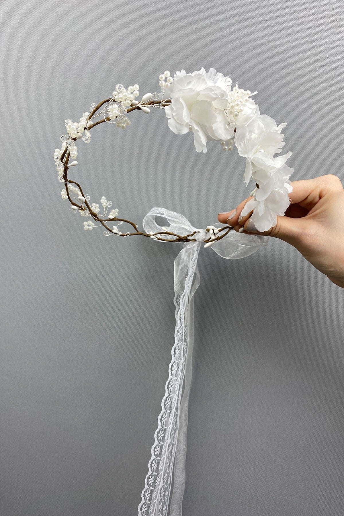 Special Design Handmade Pearl and Flower Bridal Crown and Hair Accessory