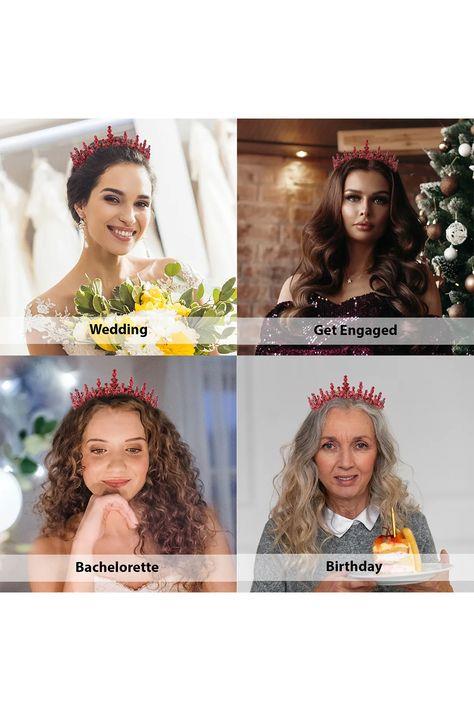 Sparkling Shuttle Stone Bridal Tiara, Henna Night Tiara, Princess Tiara for Weddings and Special Occasions, Red