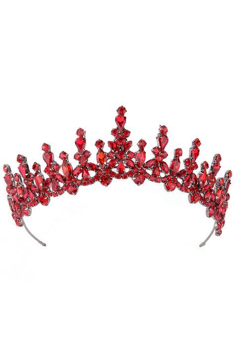 Sparkling Shuttle Stone Bridal Tiara, Henna Night Tiara, Princess Tiara for Weddings and Special Occasions, Red