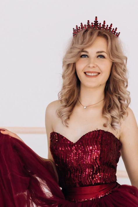 Parlak Mekik Taşlı Gelin Tacı Kına Gecesi Tacı Düğün ve Özel Günler için Prenses Tacı Bordo