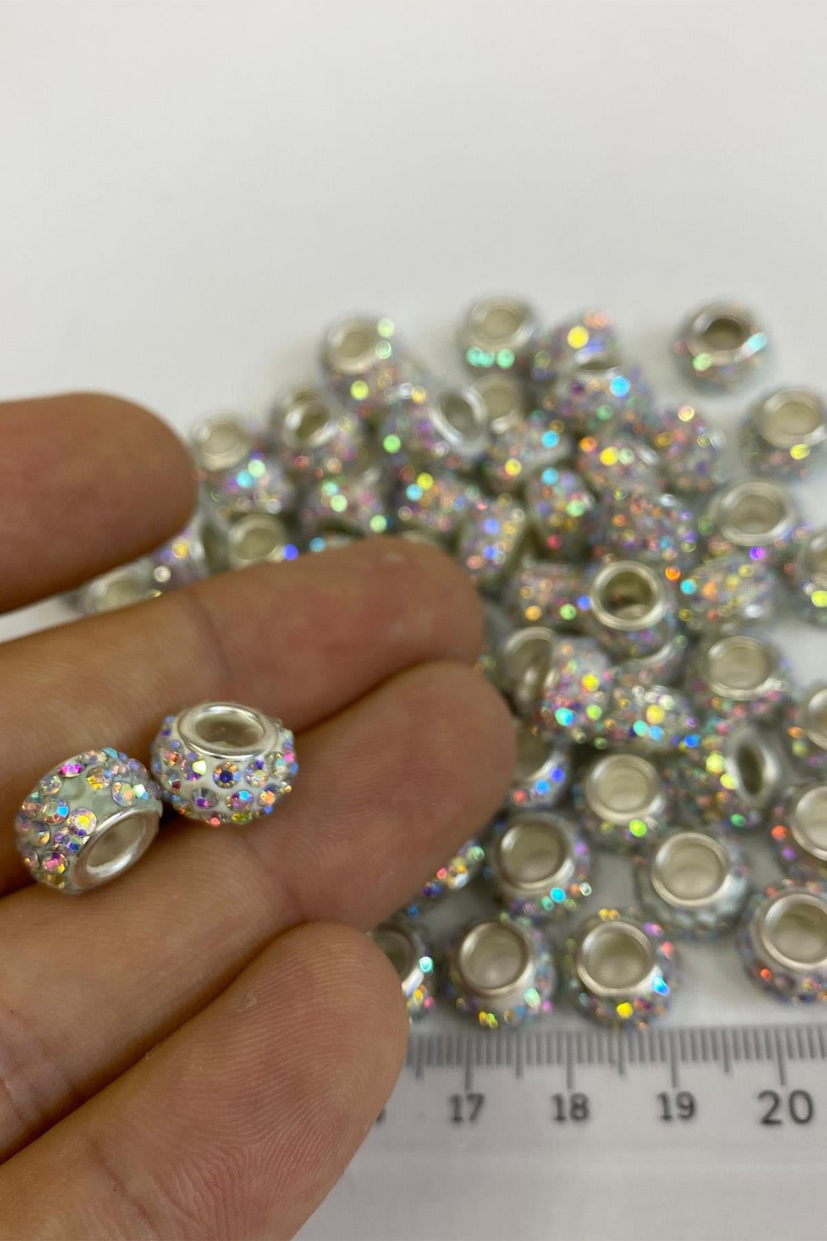 Parlak Taşlı İri Delikli Boncuk 12 mm