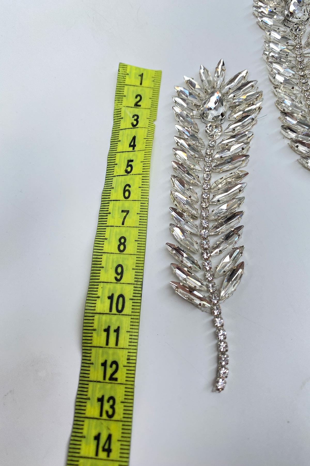Shiny Leaf Pattern Stone Embroidered Applique Motif 1 Piece