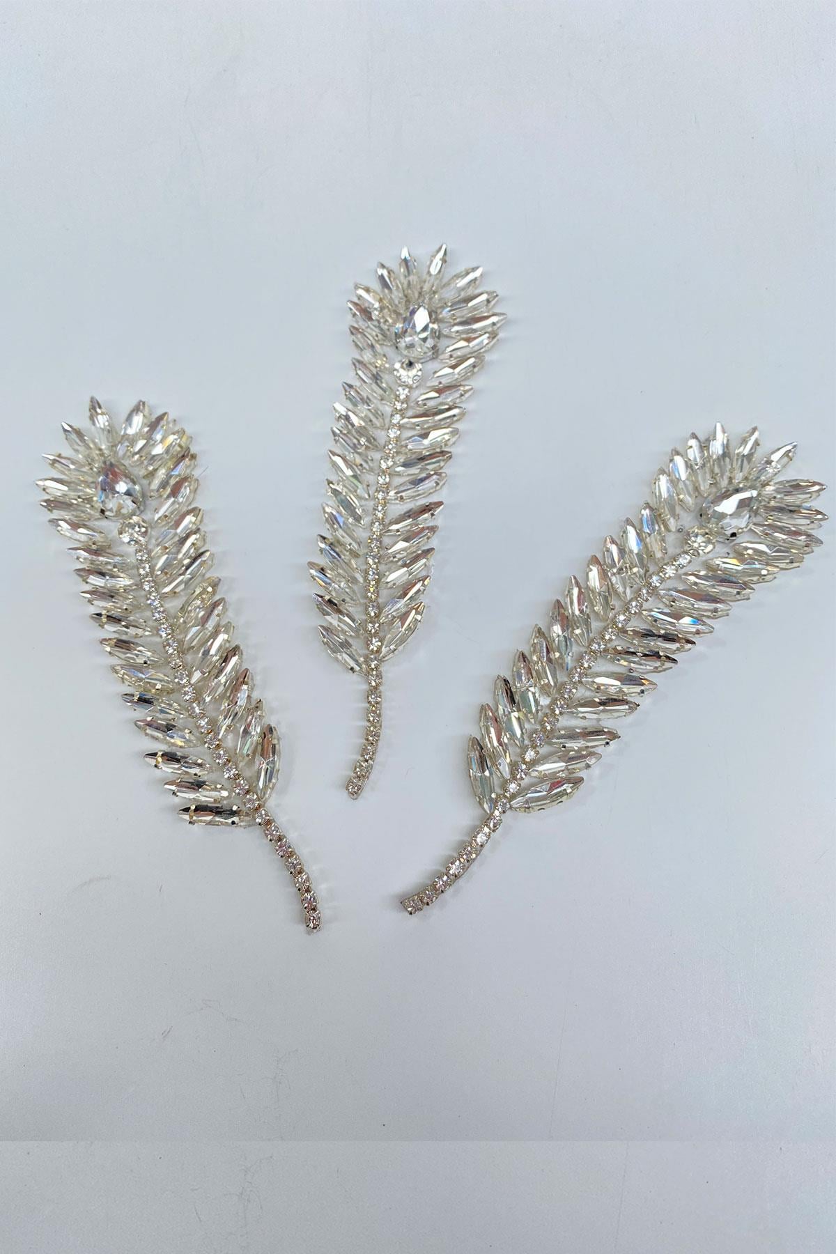 Shiny Leaf Pattern Stone Embroidered Applique Motif 1 Piece