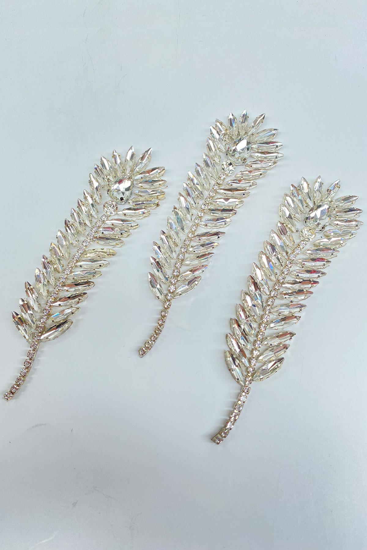 Shiny Leaf Pattern Stone Embroidered Applique Motif 1 Piece