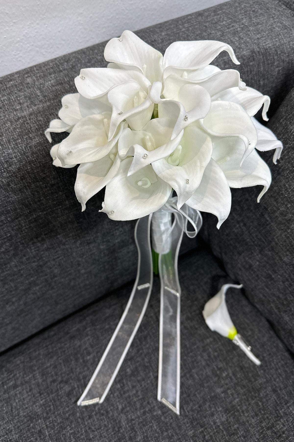 Sparkling Beaded Wet Gala Bridal Bouquet and Grooms Boutonnière
