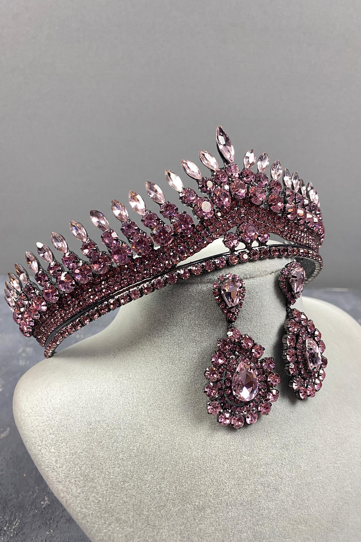 Pink Anteras Bridal Henna Crown And Earring Set