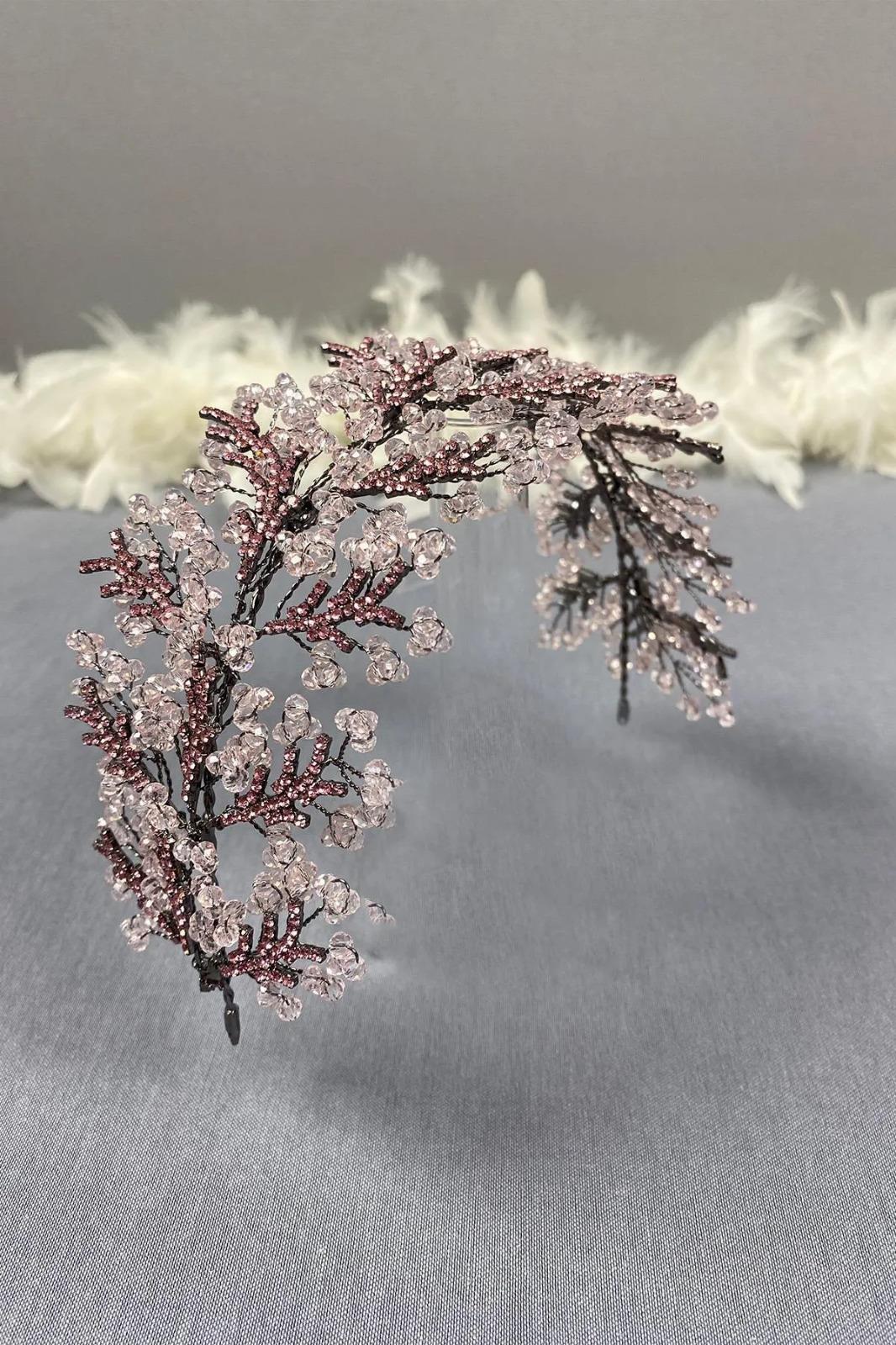Pink Arden Crystal Beaded Headband and Bridal Henna Tiara