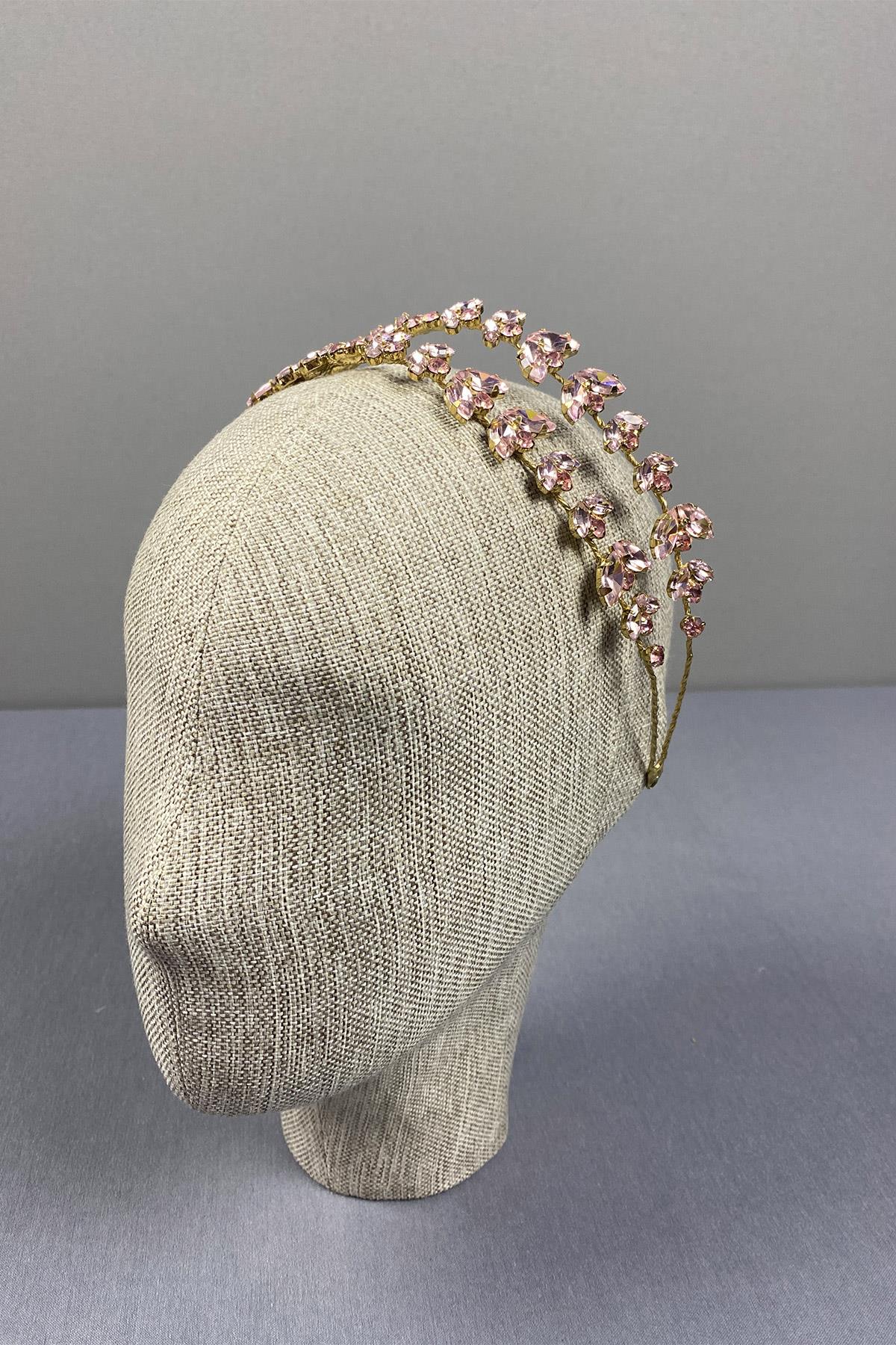 Alpha Double Row Bridal Henna Crown with Pink Gold Background