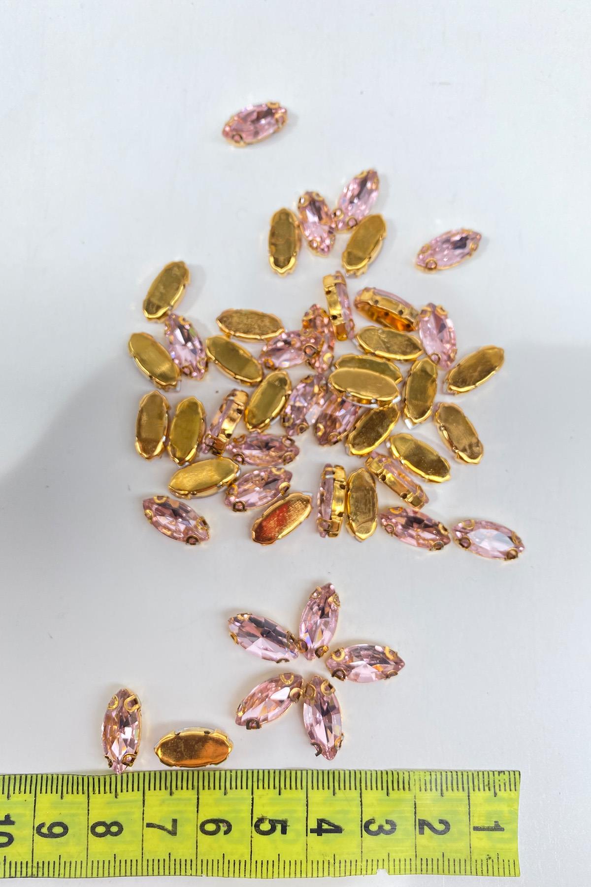 Pembe Gold Zeminli Dikme Parlak Cam Mekik Boncuk 10 Adet