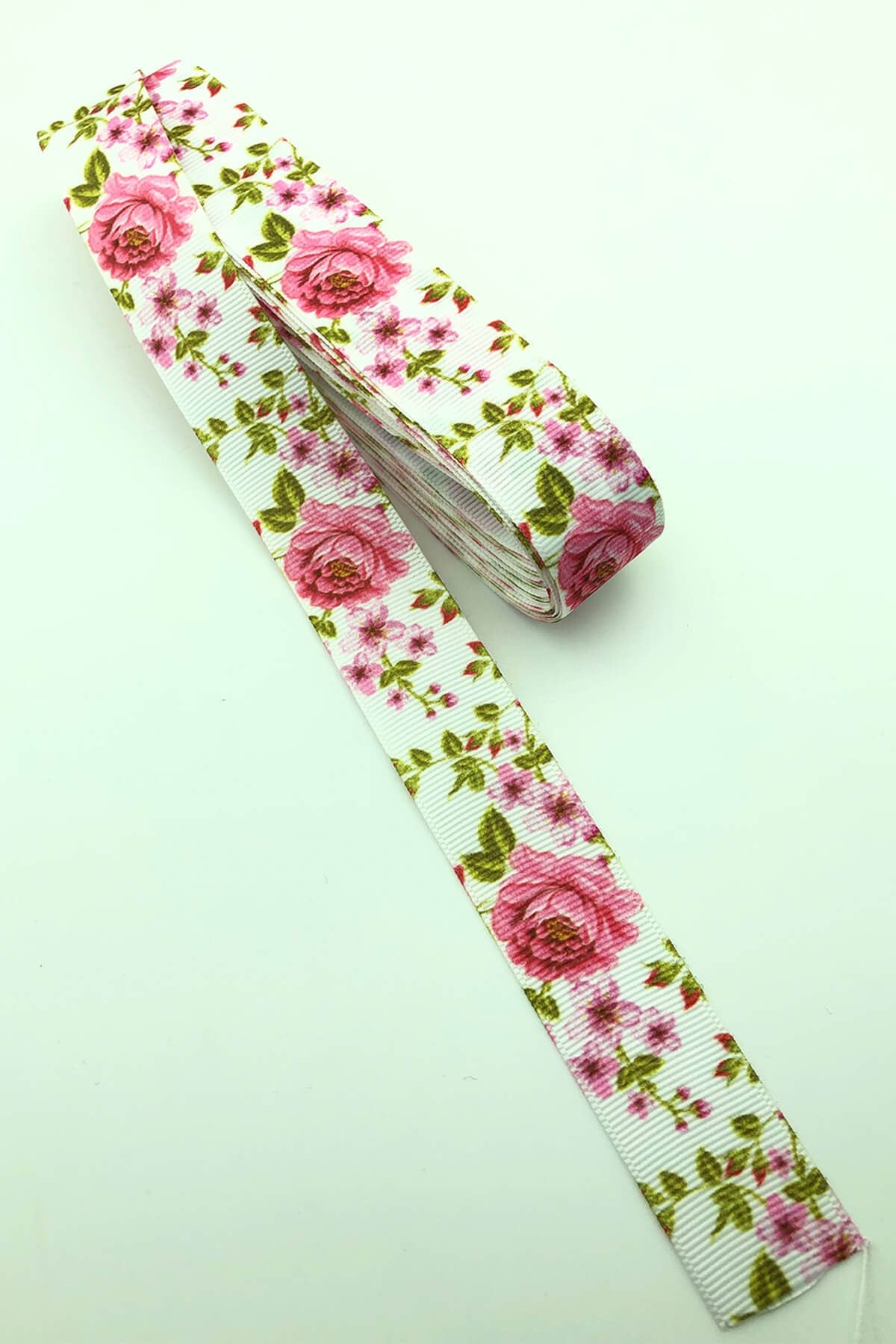 Pink Rose Printed Grosgrain Ribbon 10 Mt