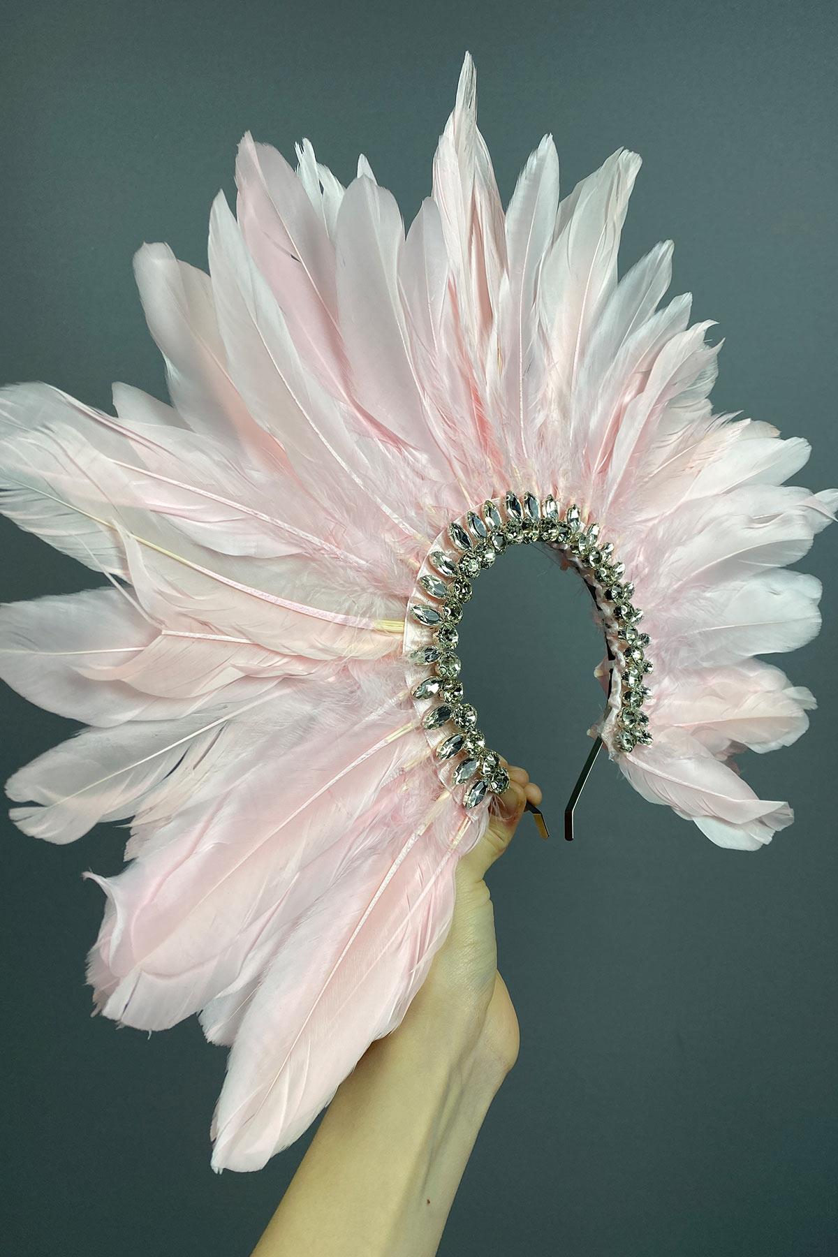 Pink Hera Feathered Stone Bridal Henna Crown Accessory