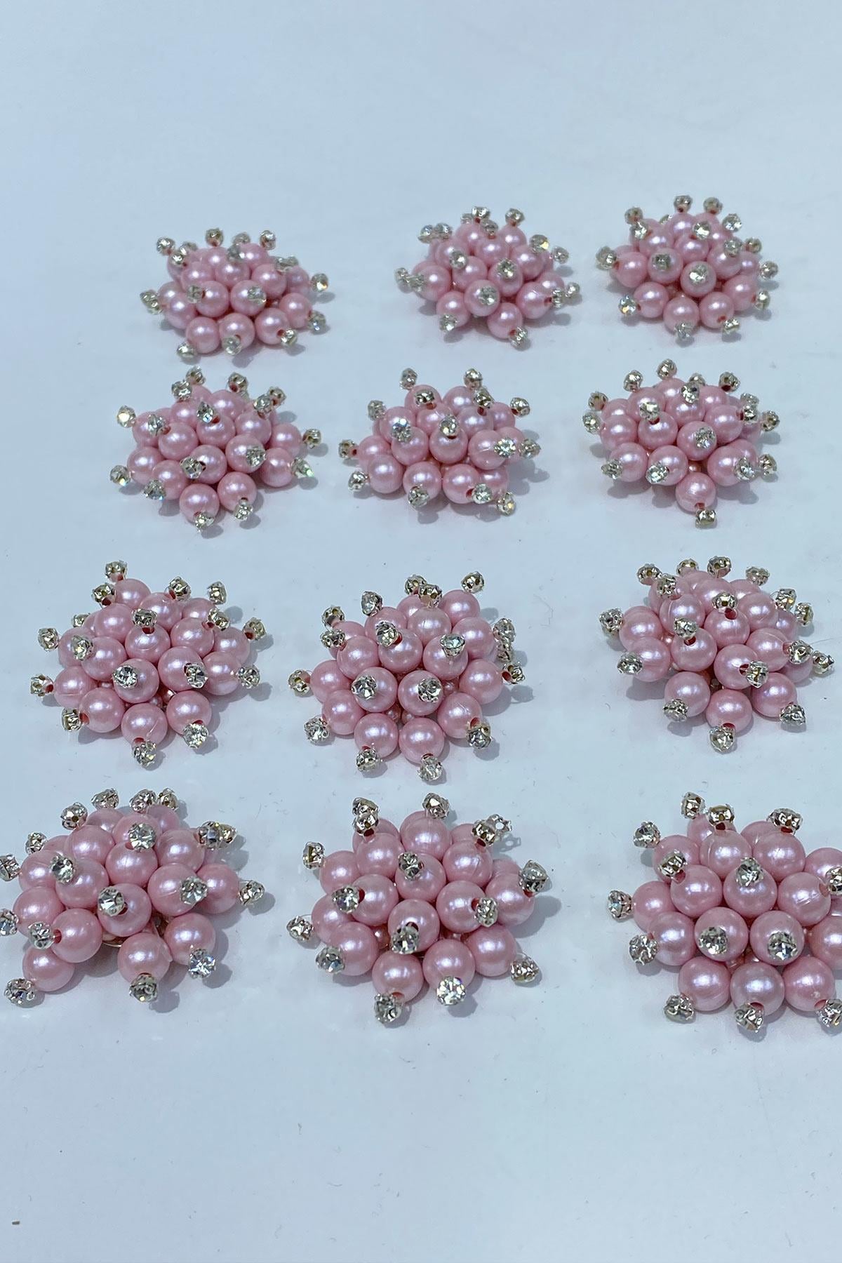 Pembe İnci Boncuklu Taşlı Broş