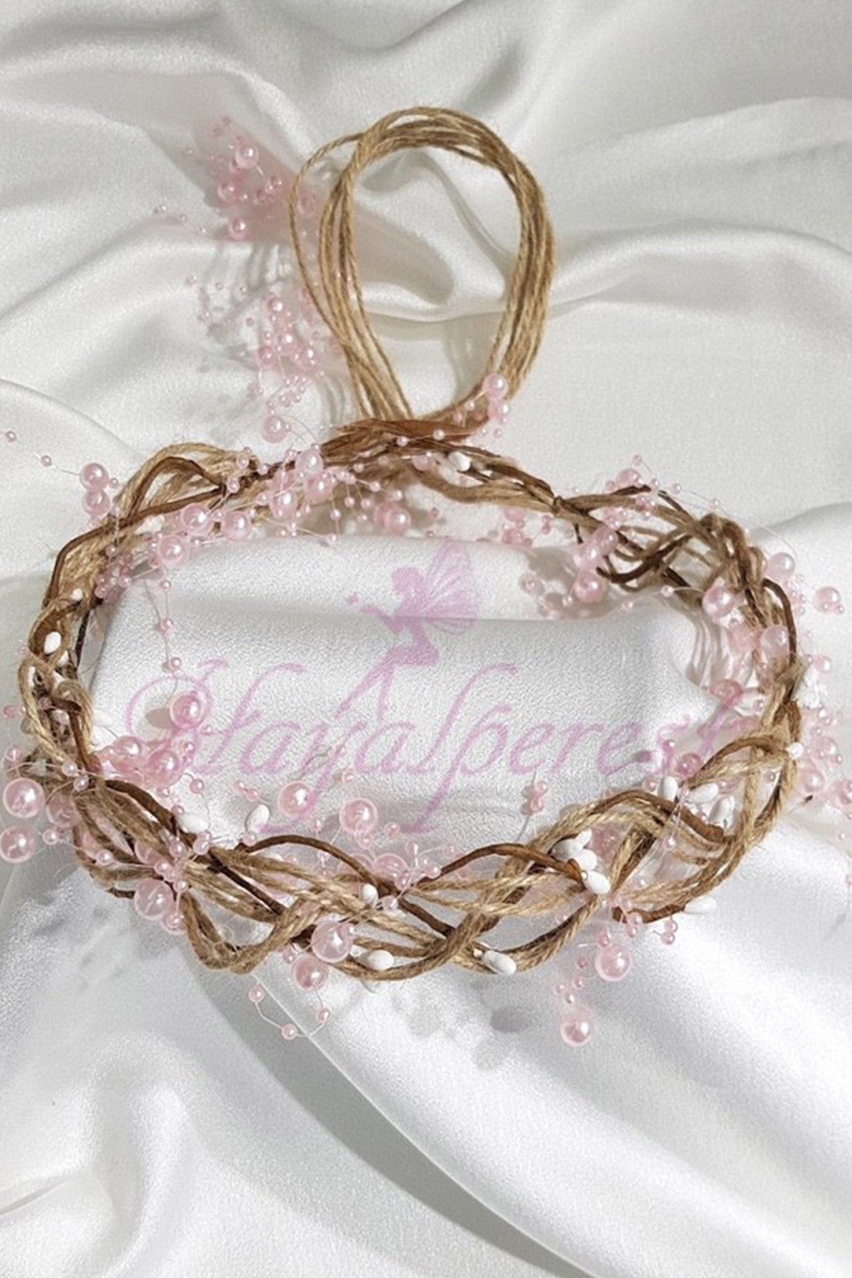 Straw Crown With Pink Pearls