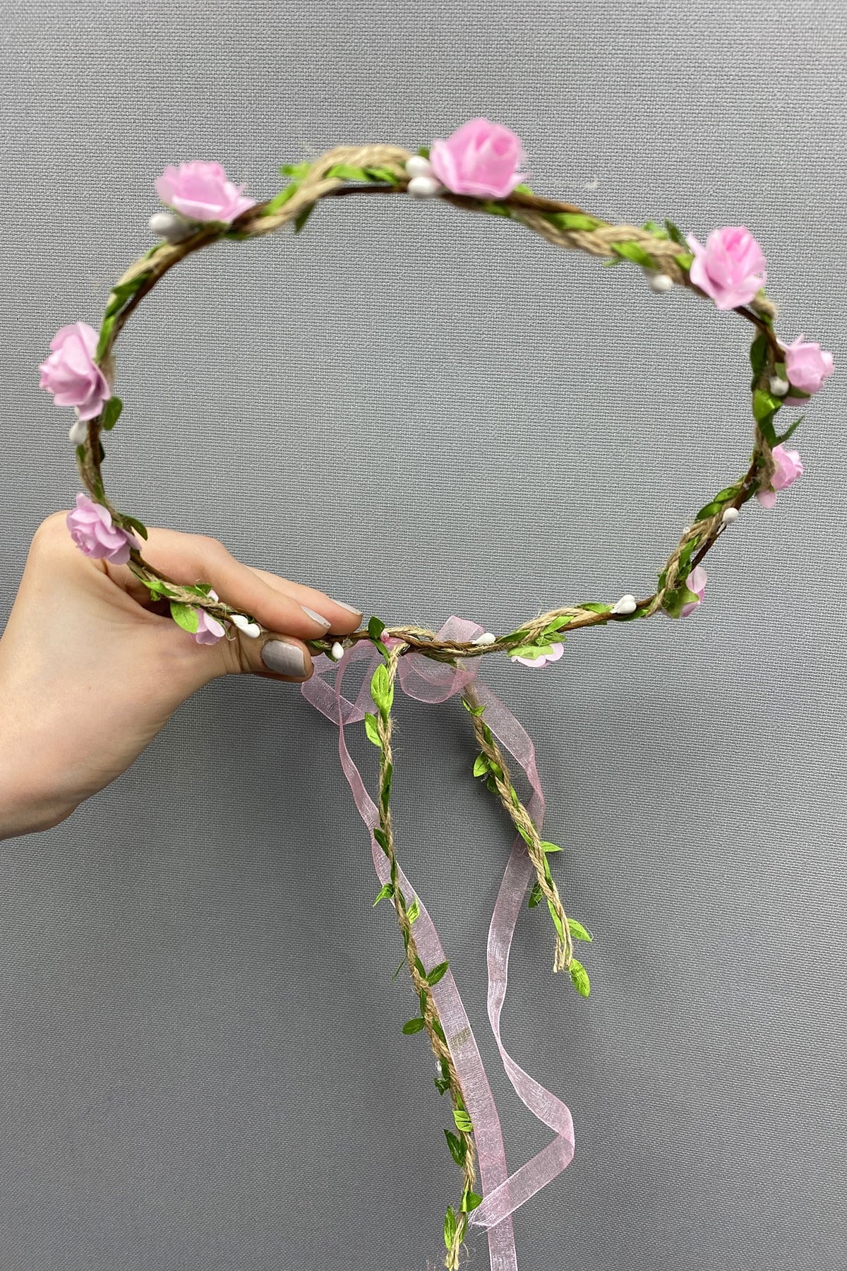 Pembe Kagıt Güllü Yapraklı Nedime Tacı ve Hediyelik Çocuk Tacı