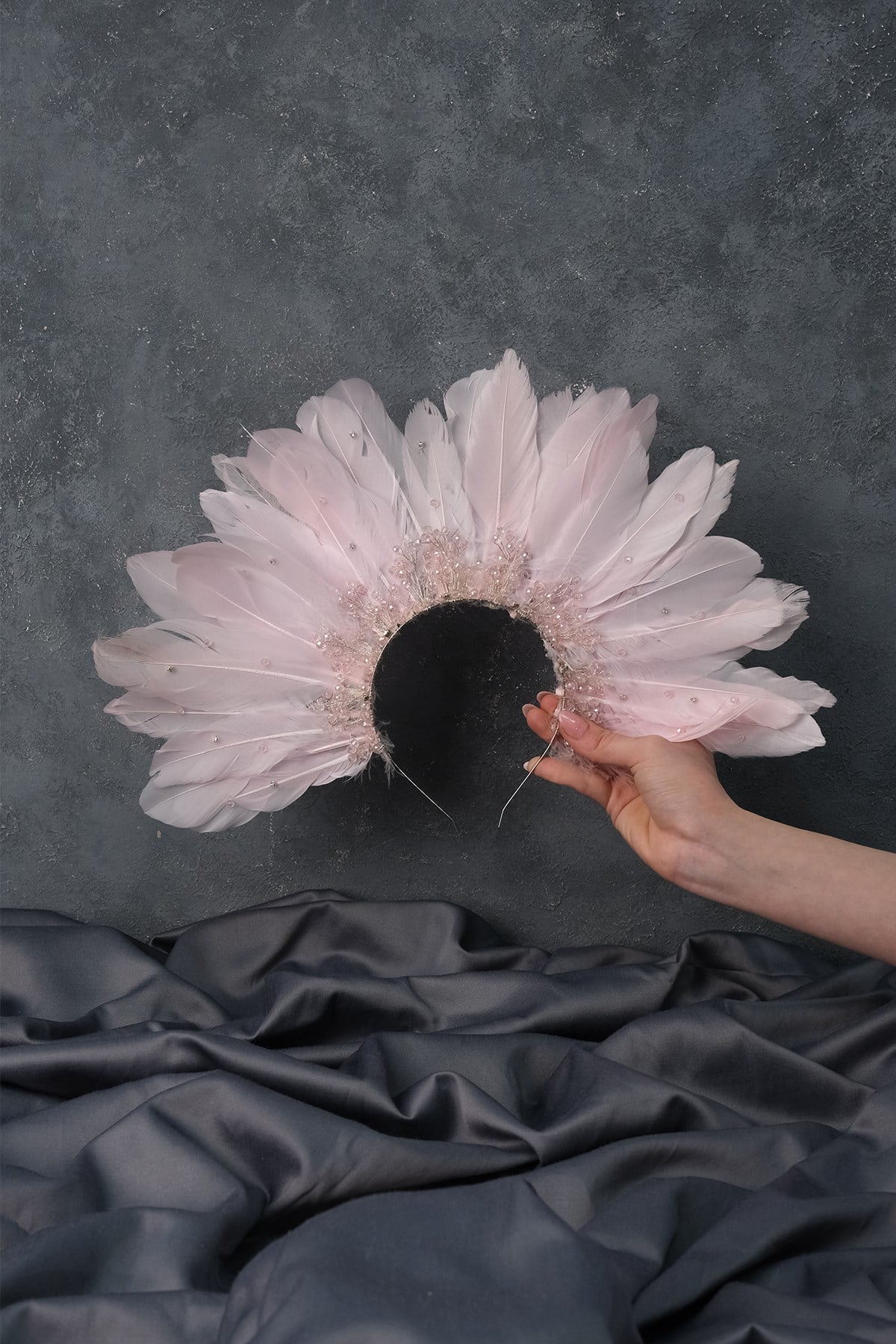 Special Design Bridal Henna Crown with Pink Eagle Feathered Stone