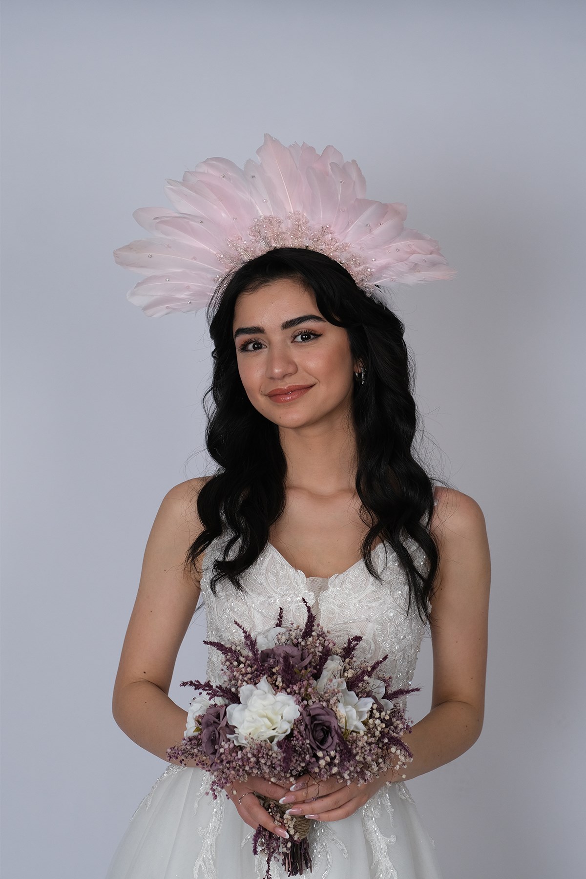Special Design Bridal Henna Crown with Pink Eagle Feathered Stone