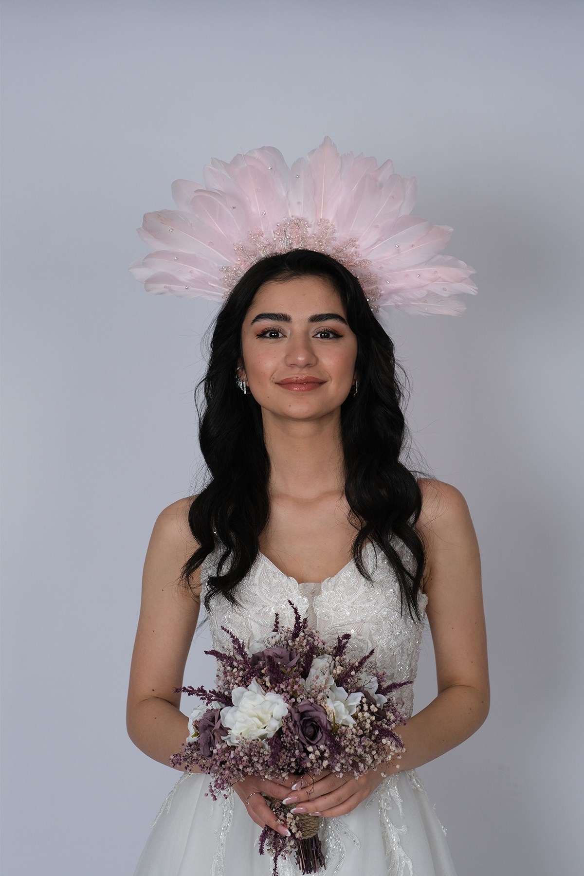 Special Design Bridal Henna Crown with Pink Eagle Feathered Stone