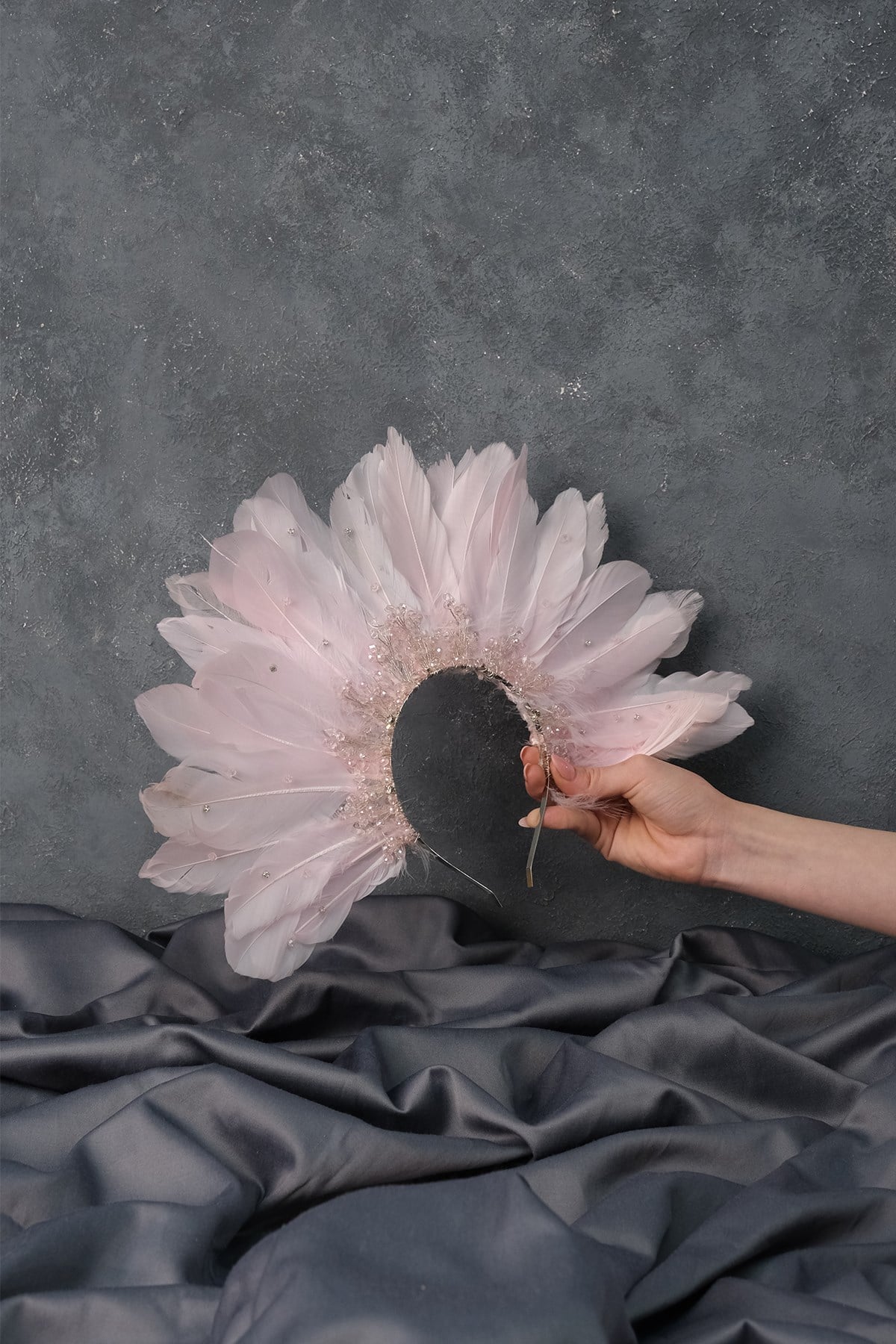 Special Design Bridal Henna Crown with Pink Eagle Feathered Stone