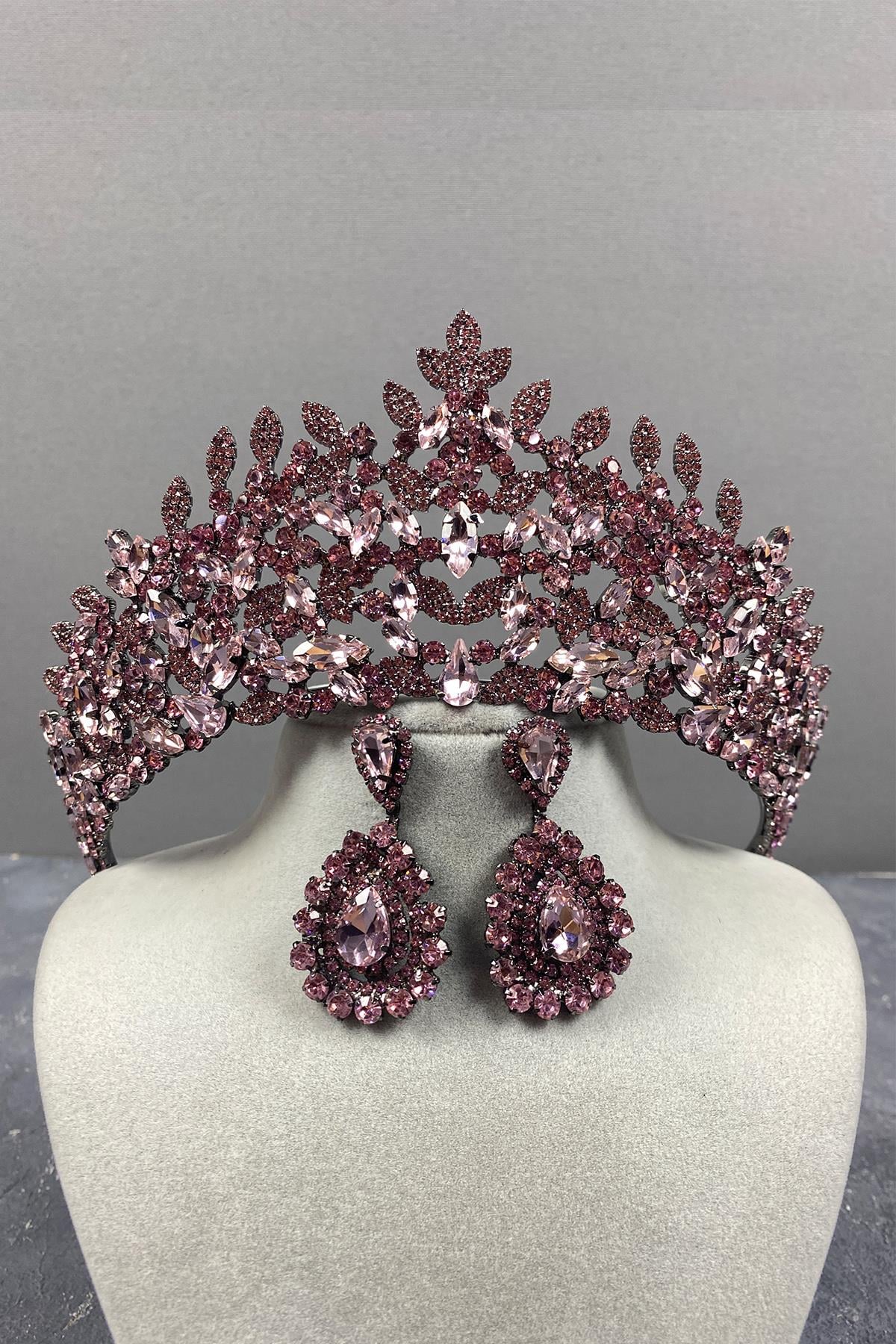 Pink Leonis Bridal Henna Crown And Drop Earrings Set