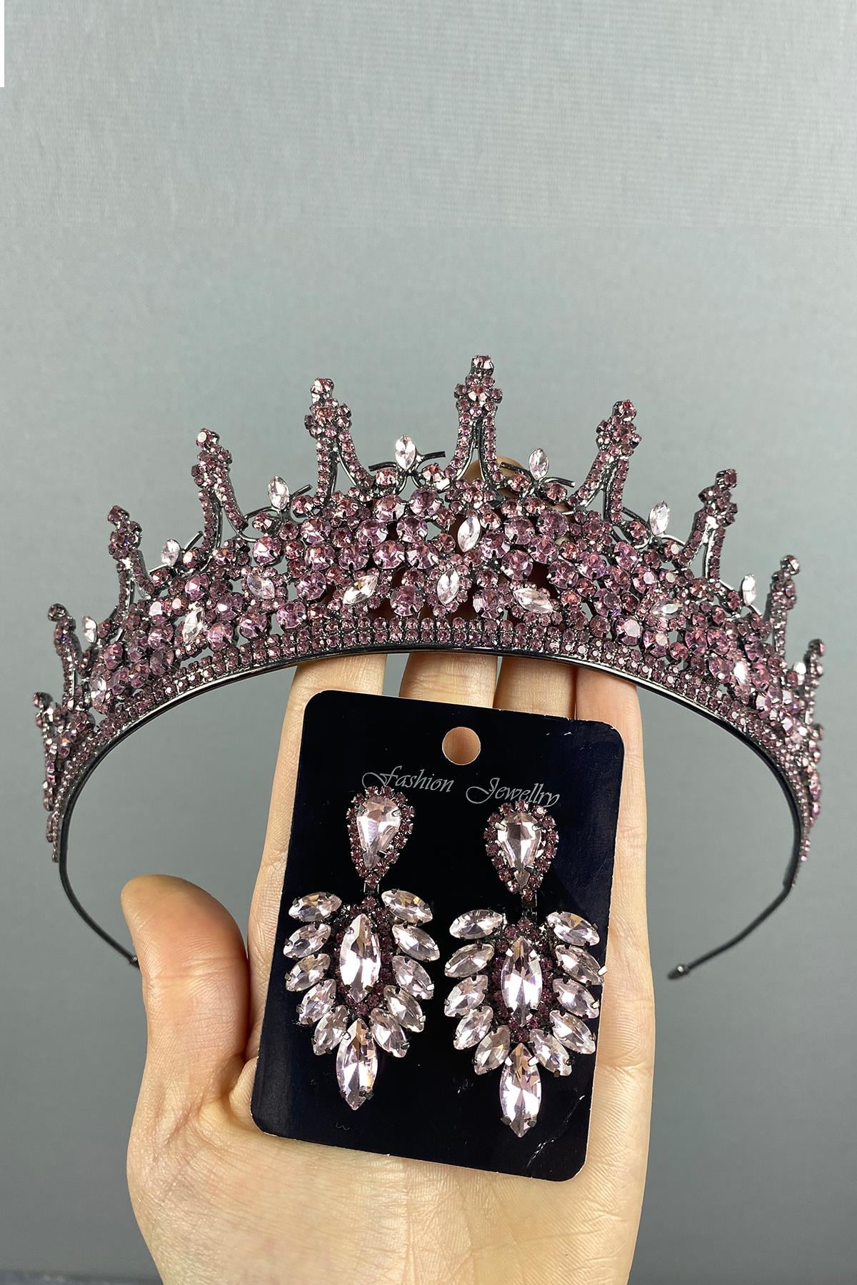 Pink Leonis Bridal Henna Tiara and Stud Earrings Set