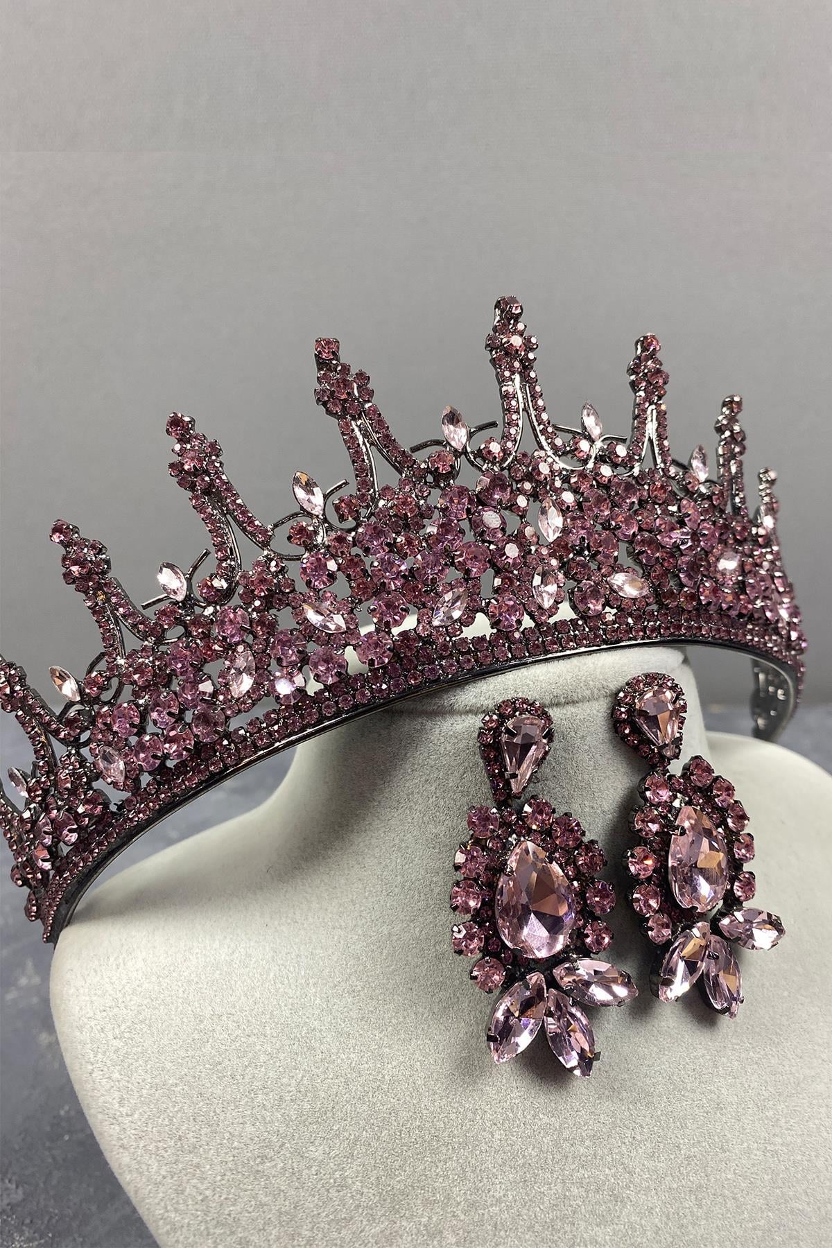 Pink Leonis Bridal Henna Crown And Studded Earring Set