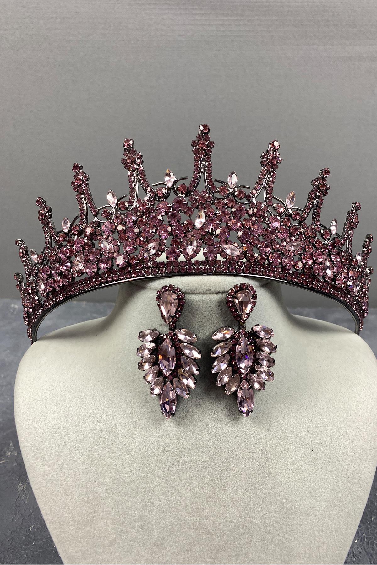 Pink Leonis Bridal Henna Tiara and Stud Earrings Set
