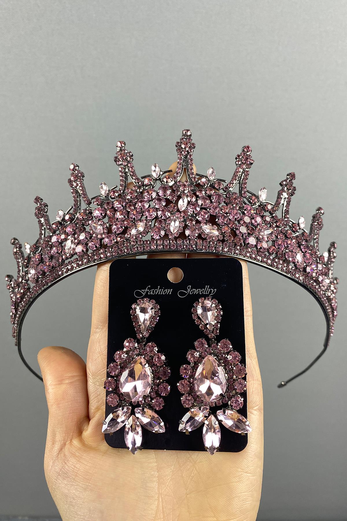 Pink Leonis Bridal Henna Crown And Studded Earring Set