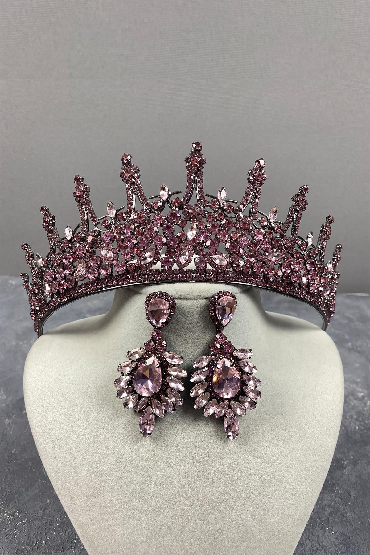 Pink Leonis Bridal Henna Crown And Stud Earring Set
