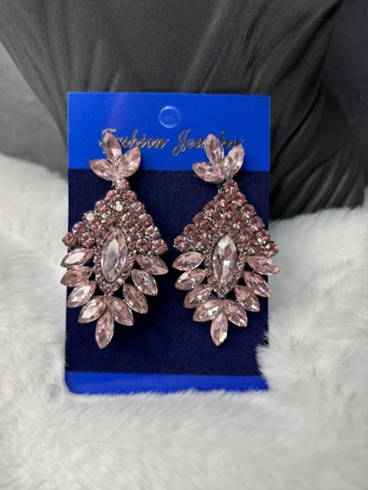 Pembe Luvia Kristal Taşlı Sallantılı Gelin Abiye Küpesi