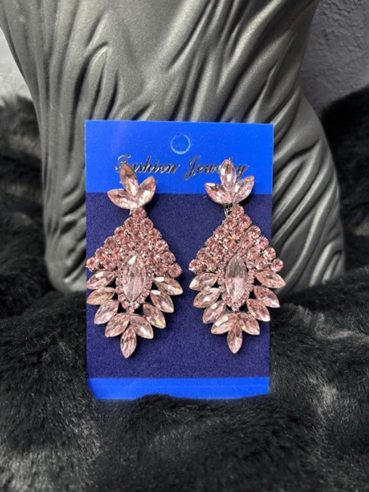 Pembe Luvia Kristal Taşlı Sallantılı Gelin Abiye Küpesi
