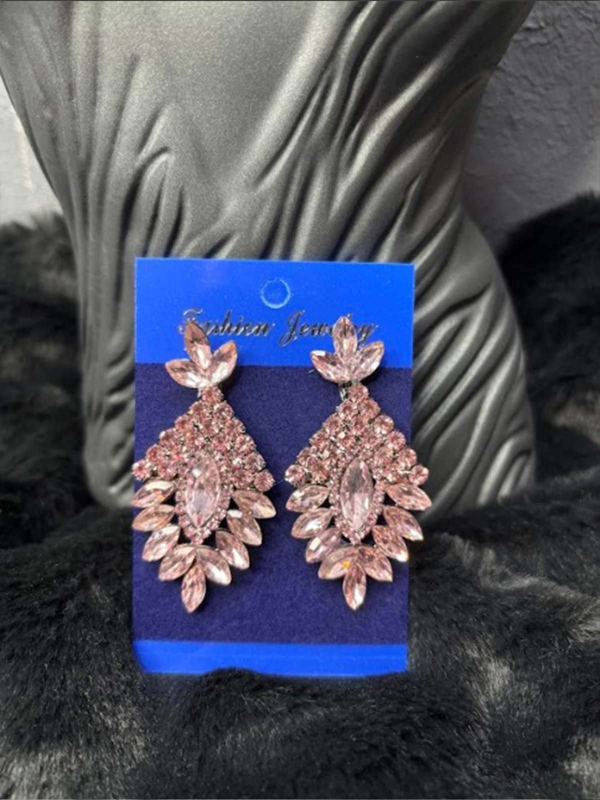 Pembe Luvia Kristal Taşlı Sallantılı Gelin Abiye Küpesi