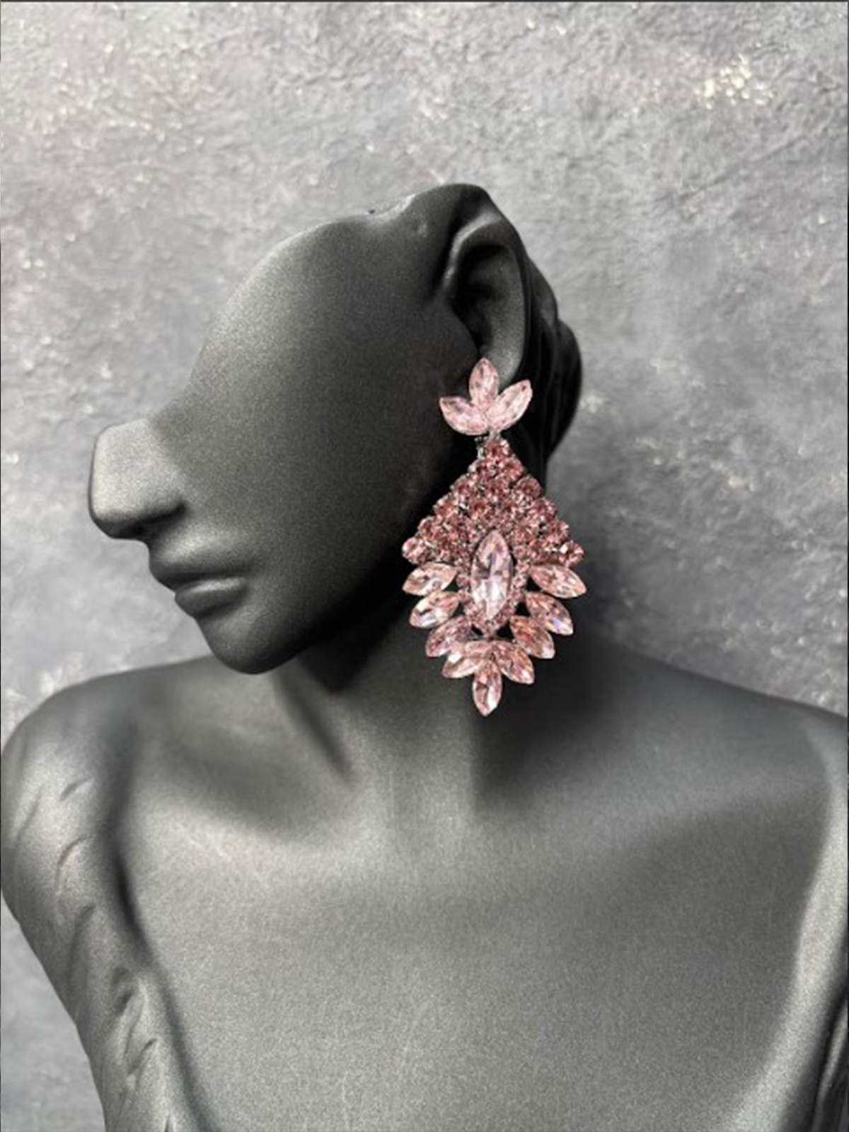 Pembe Luvia Kristal Taşlı Sallantılı Gelin Abiye Küpesi