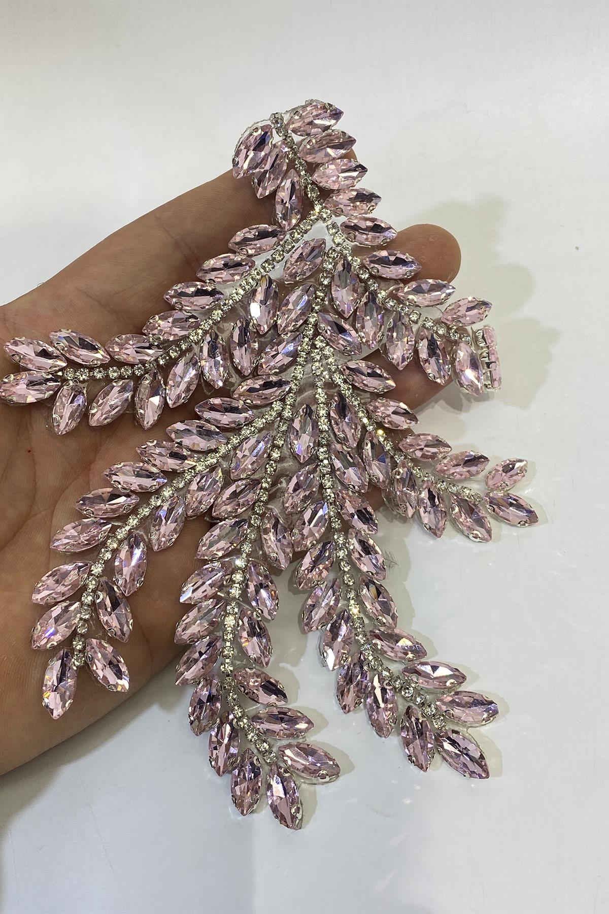 Pembe Mekik Taşlı Parça Aplik Abiye Aksesuar