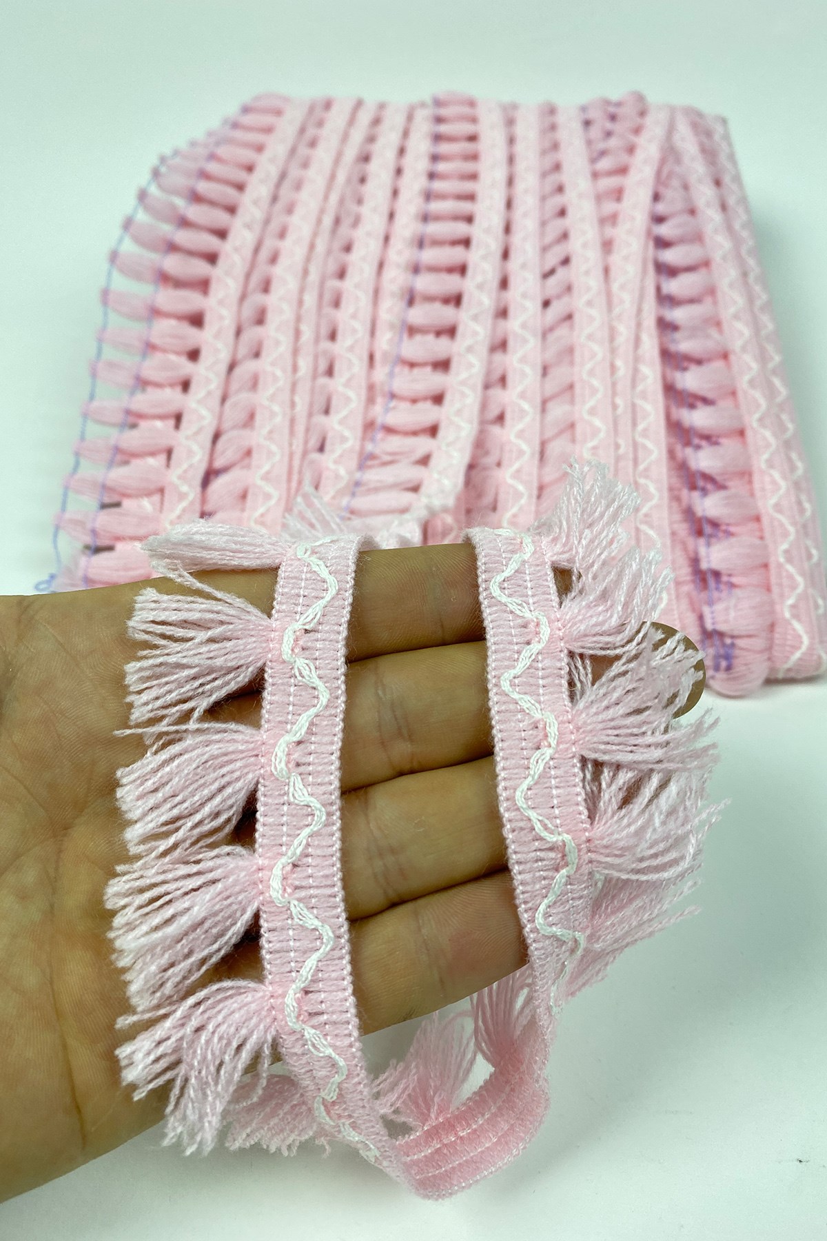 Pembe Pamuk Püskül Saçak Şerit